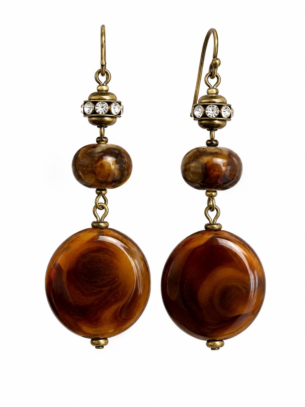 Chico’s Rhinestone Boho Statement Earrings Brown Beads Drop Dangle Gift NWT